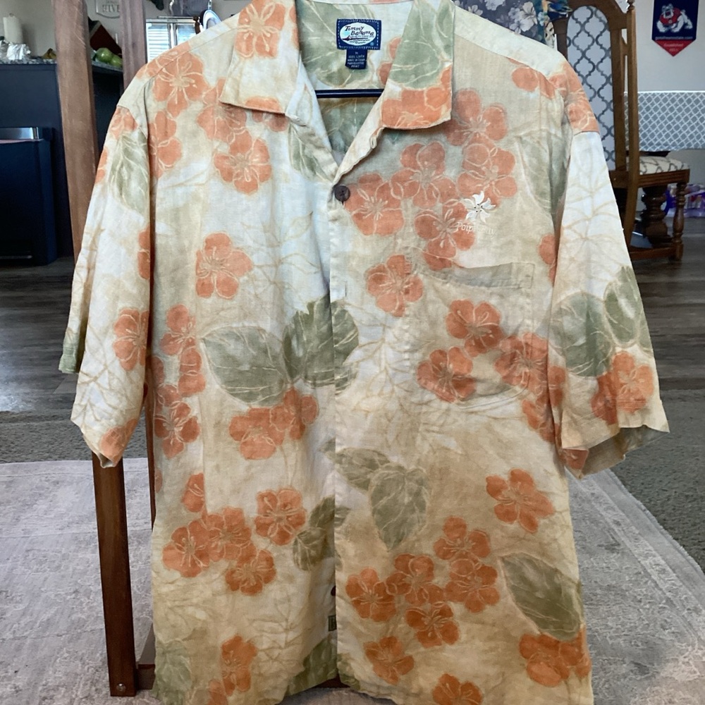 Tommy Bahama Linen Shirt with Orange and Green Design